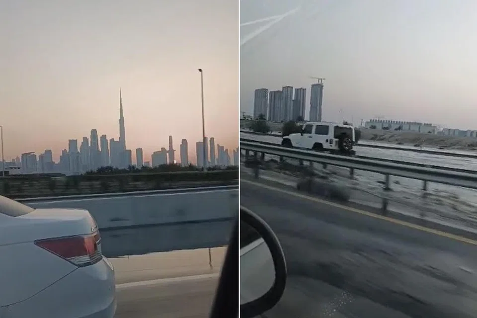 Banjir di lebuh raya dari lapangan terbang menuju ke kota Dubai.