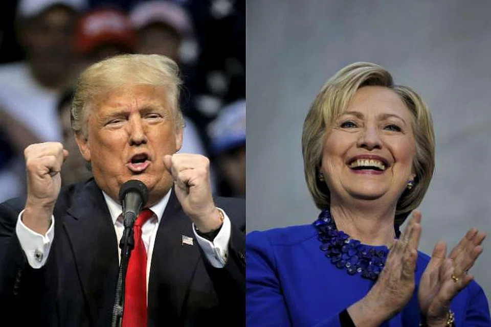 Encik Donald Trump dan Cik Hillary Clinton bercakap semasa perhimpunan kempen mereka di Philadelphia. 