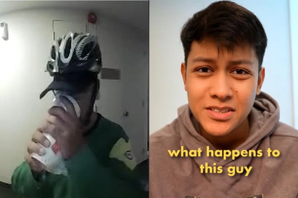 PENGALAMAN BURUK: Pengguna TikTok menceritakan pengalamannya bahawa penghantar makanan Grab (kiri) meminum Milo beliau sebelum memberikan minuman itu kepadanya.