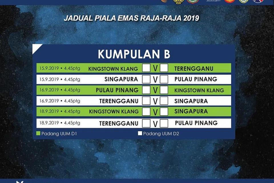 Jadual perlawanan Kejohanan Piala Emas Raja-Raja 2019. 