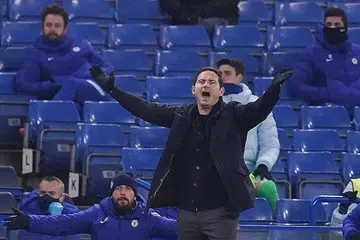 KURANG PUAS HATI: Pengurus Chelsea Frank Lampard menunjukkan reaksi semasa perlawanan antara pasukannya dengan Aston Villa di Stamford Bridge. - Foto REUTERS 