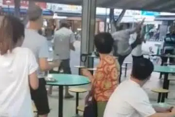 DITANGKAP: Dua lelaki warga emas ini, yang telah ditangkap polis, dilihat bergaduh menerusi satu video yang tular di media sosial.