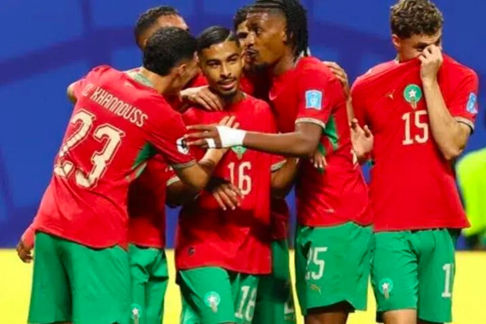 Pemain Maghribi meraikan gol keempat mereka semasa menentang Haiti pada 25 Jun 2026.