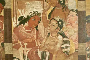 CERITA RAJA-RAJA: Kisah Raja Janaka yang ingin melupakan hal dunia untuk mencari ketenangan terpampang dalam lukisan di Gua Ajanta. 