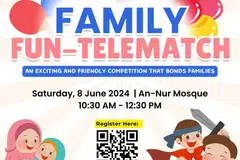 Sempena menyambut Hari Keluarga, Masjid An-Nur akan menganjurkan ‘Hari Usrah Saeedah’ (Hari Keluarga Bahagia) pada 8 Jun 2024. Antara acara yang dianjurkan ialah temasya sukan melibatkan ibu bapa dan anak-anak.