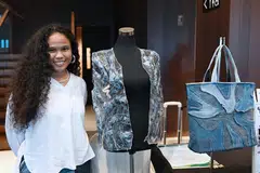 UNTUK AMAL: Dua aksesori fesyen yang direka dan dijahit Cik Nuryanee Anisah Mohamed Noor menggunakan sisa fabrik ini dibeli pada harga $600 di acara amal Persatuan Disleksia Singapura (DAS) pada Ogos. 