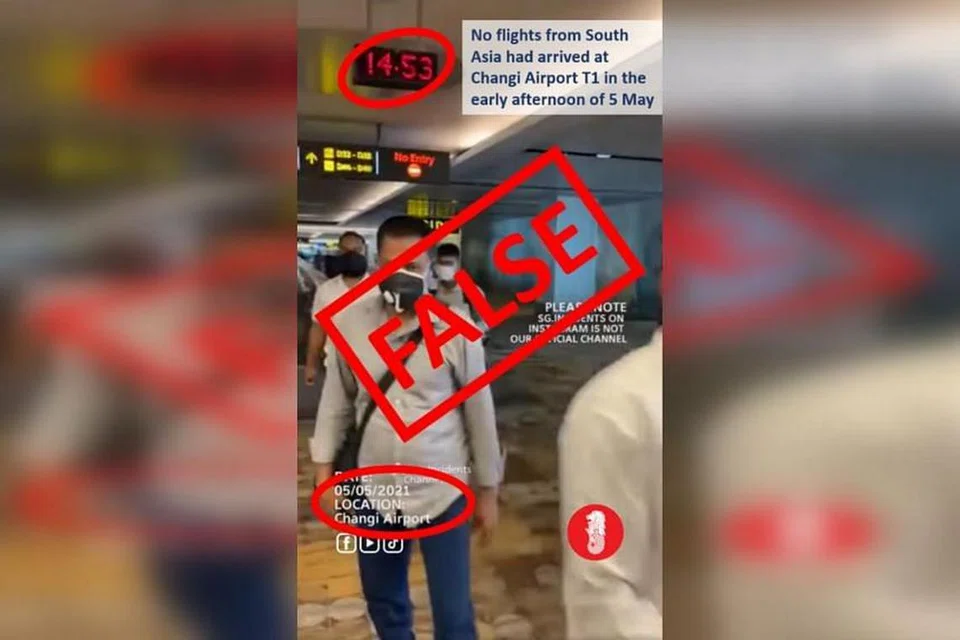 CAAS menjelaskan bahawa "tiada penerbangan dari Asia Selatan yang tiba di Terminal 1 pada awal Rabu". - Foto Facebook CAAS