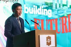 Menteri Pembangunan Negara, Encik Chee Hong Tat berucap pada majlis makan malam ulang tahun ke-66 Persatuan Pemaju Hartanah Singapura (Redas) di hotel Shangri-La pada 13 November.