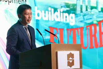 Menteri Pembangunan Negara, Encik Chee Hong Tat berucap pada majlis makan malam ulang tahun ke-66 Persatuan Pemaju Hartanah Singapura (Redas) di hotel Shangri-La pada 13 November.