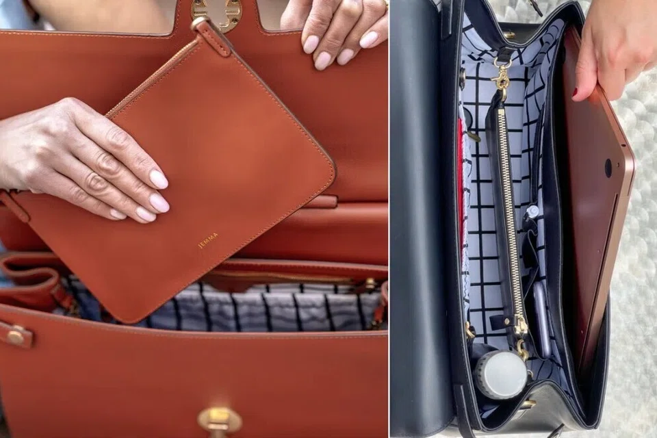Beg Emma 39 mempunyai poket boleh tanggal dan sarung bagasi di belakang yang boleh diubah menjadi poket dengan pemegang kad.