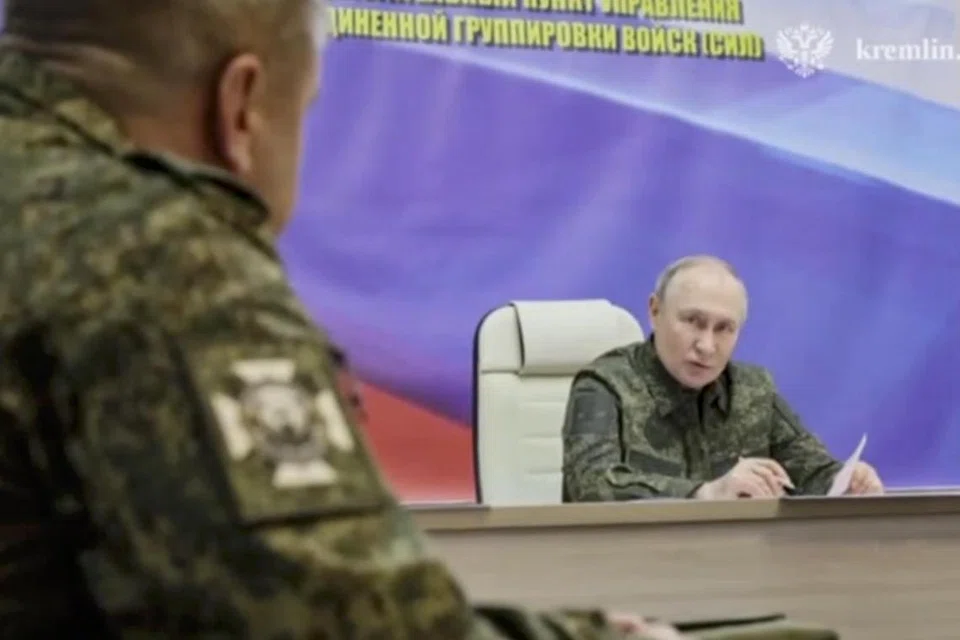 Presiden Russia Encik Vladimir Putin melawat ibu pejabat angkatan tentera di Wilayah Kursk, Russia, pada 12 Mac 2025.