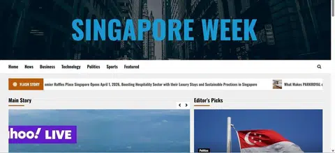 Laman web singaporeweek.com mempunyai ciri teks bergerak berita agar menyerupai laman web berita utama. 