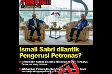 PALSU: Jabatan Perdana Menteri (JPM) Malaysia memaklumkan maklumat tular di media sosial bertajuk 'Ismail Sabri dilantik Pengerusi Petronas' adalah palsu. - Foto FACEBOOK JABATAN PERDANA MENTERI