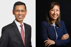 Encik Shahrin Abdol Salam (kiri) akan mengambil alih peranan sebagai Ketua Pegawai Eksekutif (CEO) SingPost (Singapura) mulai 1 Mei, menggantikan CEO kini, Cik Neo Su Yin (kanan).