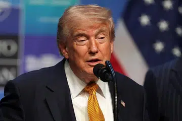Presiden Amerika Syarikat, Encik Donald Trump berucap kepada media pada sidang puncak pemimpin NATO di Ankara, Turkey pada 8 Julai.