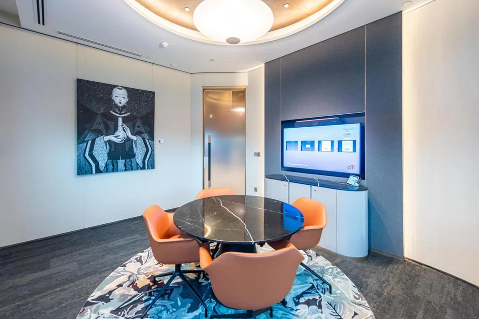 Bilik mesyuarat pelanggan di Citi Wealth Centre di Holland Village, salah satu daripada tiga pusat kekayaan Citi di Singapura. 