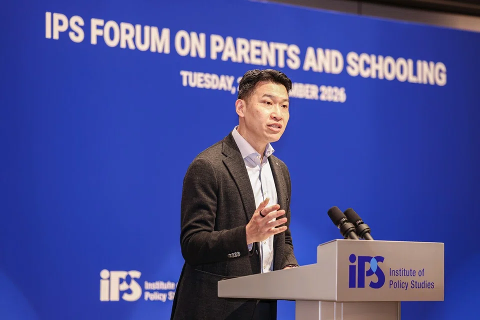 Menteri Kedua Pendidikan, Encik David Neo, menyampaikan ucapan di Forum Institut Pengajian Dasar (IPS) mengenai Ibu Bapa dan Persekolahan di Persatuan Universiti Nasional Singapura (NUSS) Kent Ridge Guild House, pada 29 September.