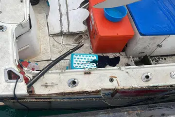 Kerosakan yang berlaku ke atas salah satu bot, susulan kejadian pelanggaran antara dua bot di perairan dekat Pulau Hantu pada 2 Mac.