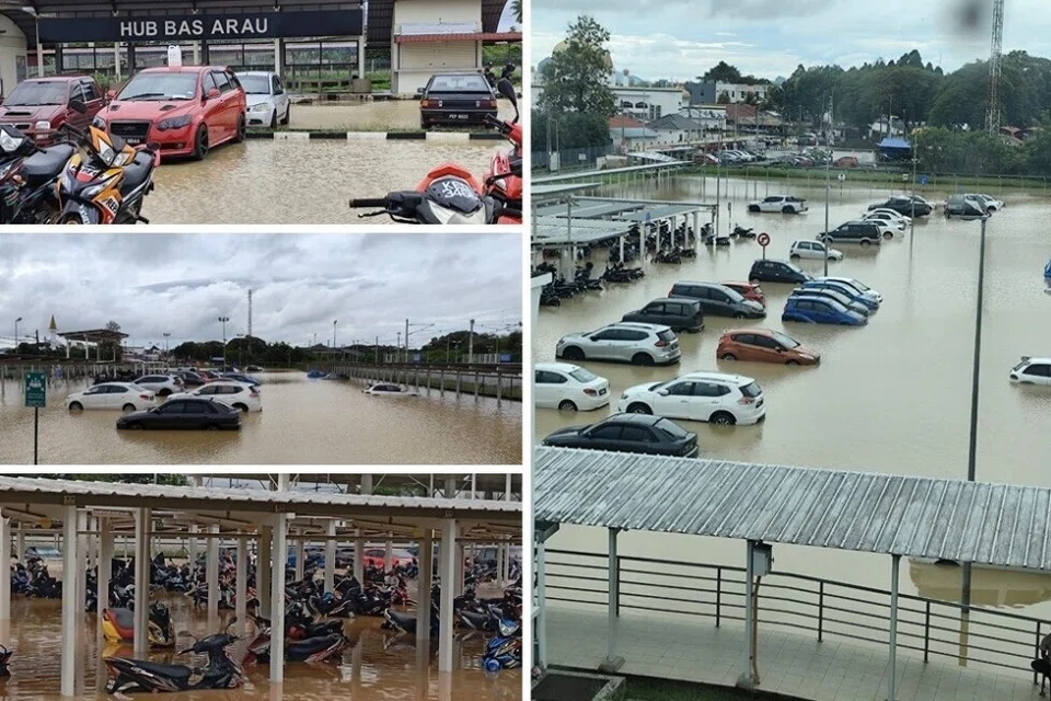 Kawasan sekitar Stesen Keretapi Tanah Melayu Berhad (KTMB) Arau dan stesen pengangkutan awam di Perlis yang dilimpahi banjir pada 25 November. 