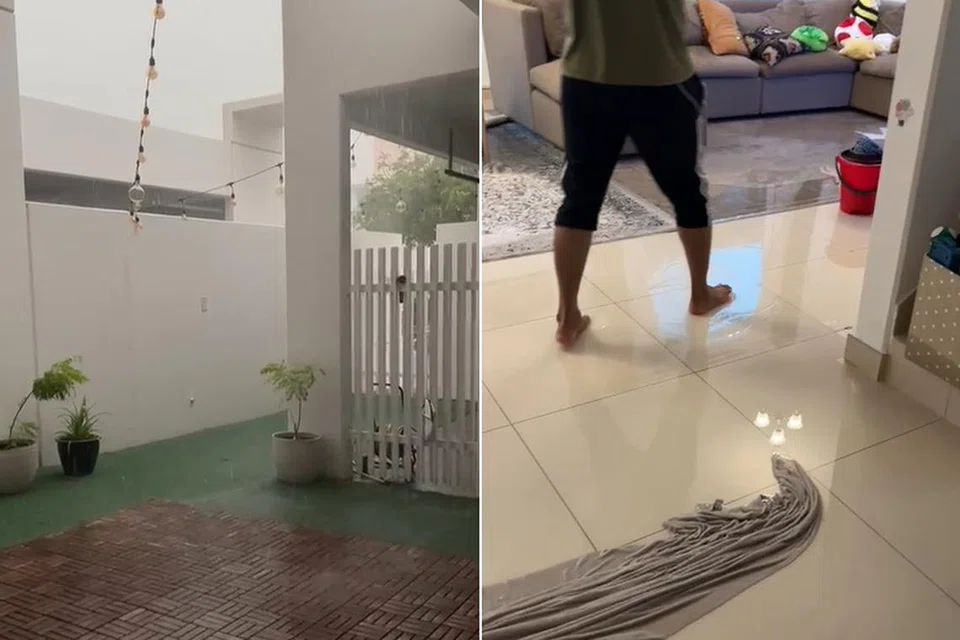 Air kelihatan bertakung di halaman luar rumah Cik Nurul Huda hingga mengalir ke dalam rumah dan menyebabkan beberapa permaidani rosak.