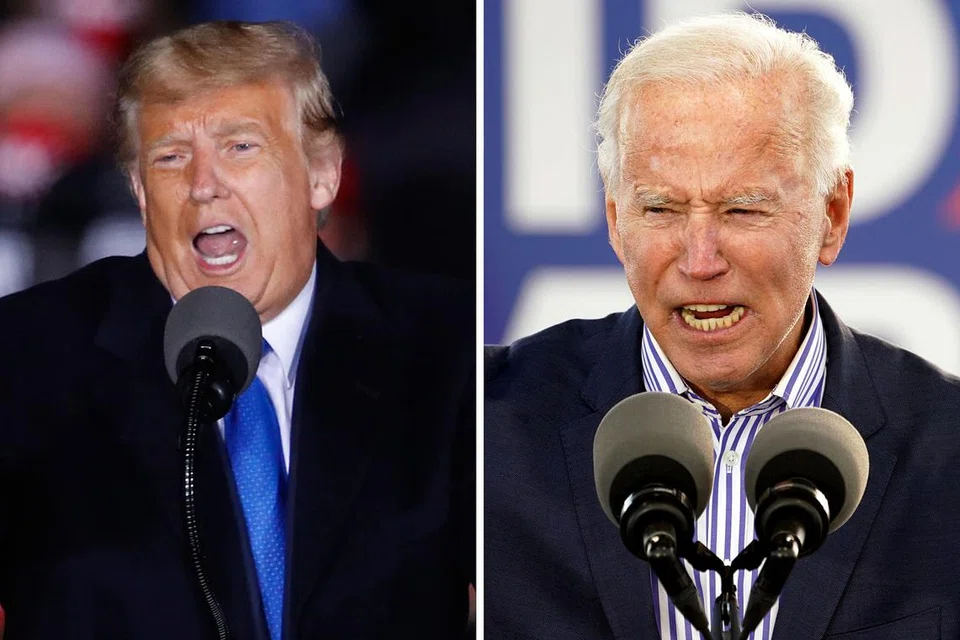 SAINGAN SENGIT: Encik Donald Trump (kiri) dan Encik Joe Biden berucap dalam kempen pilihan raya presiden Amerika Syarikat. - Foto-foto fail