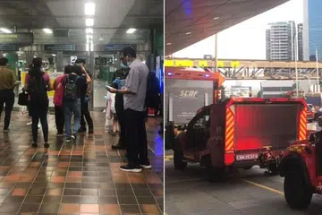 STESEN BERASAP: Kereta api yang bergerak di sepanjang Laluan Utara-Selatan (NS) tidak berhenti di stesen MRT Novena pada Jumaat, selepas unit penghawa dingin memenuhi stesen bawah tanah dengan asap.