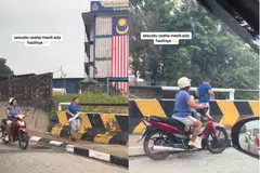 KASIH IBU: Seorang wanita memegang rotan di tangan kiri sambil mengekori seorang lelaki yang dipercayai anaknya, berlari-lari anak.