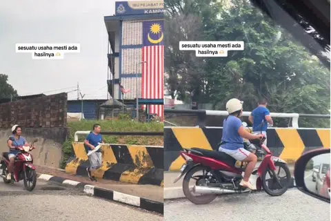 KASIH IBU: Seorang wanita memegang rotan di tangan kiri sambil mengekori seorang lelaki yang dipercayai anaknya, berlari-lari anak.