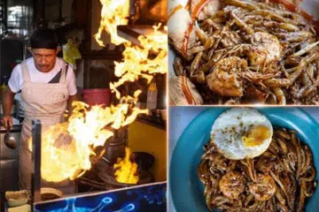 Mualaf, Encik Redzuan Ooi Abdullah, 52 tahun, (kiri) berkata mi tikus diperbuat daripada mi laksa pendek yang digoreng bersama beberapa bahan seperti bawang, telur, udang dan kicap (gambar kecil).