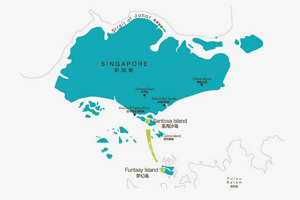 Peta yang menunjukkan resort yang dirancang di Pulau Manis oleh Funtasy Island Development (FID). 