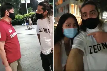 TULAR DI MEDIA SOSIAL: Dalam satu insiden yang tular di media sosial baru-baru ini, seorang lelaki (kiri sekali) dirakam membuat kenyataan berbaur perkauman kepada pasangan yang berlainan bangsa. - Foto-foto FACEBOOK DAVE PARK ASH
