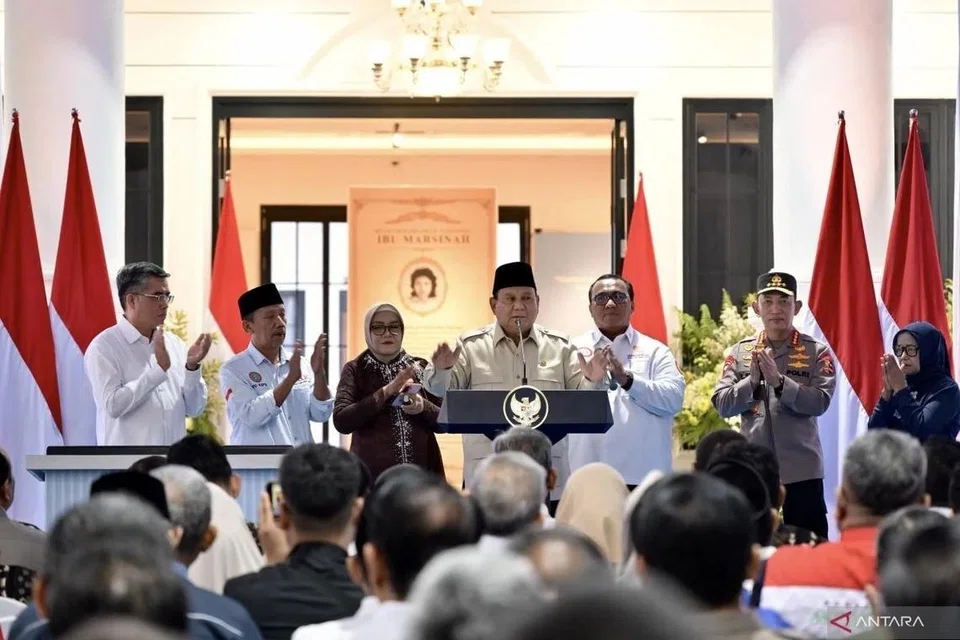 Presiden Indonesia, Prabowo Subianto berucap pada majlis perasmian Muzium Marsinah di daerah Nganjuk, Jawa Timur, pada Sabtu, 16 Mei 2026.