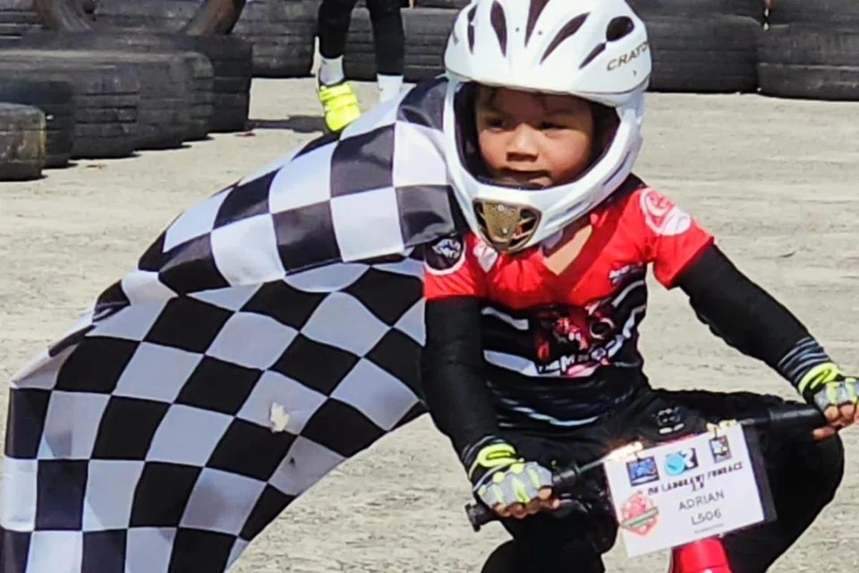 Adrian Ilham Muhammad Arif sewaktu beraksi di perlumbaan, ‘Push Bike M8’, di Langkawi, Malaysia, pada 2 Mac 2024.