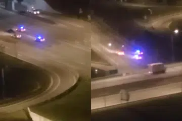 Tangkap layar video tular aksi suspek melarikan diri dengan menaiki Proton Wira dikejar MPV Polis.