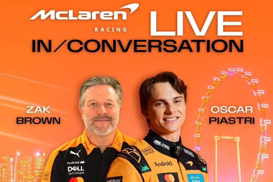 Pemandu McLaren, Oscar Piastri (kanan) bakal tampil bersama Zak Brown dalam ‘McLaren Racing Live: In Conversation’ di Sands Theatre, Marina Bay Sands, pada 7 Oktober, 7.30 malam.