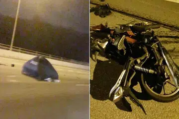 KEMALANGAN JALAN RAYA: Nahas di BKE yang meragut nyawa seorang penunggang motosikal berusia 61 tahun turut melibatkan sebuah teksi dan kereta.