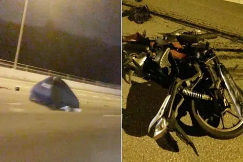 KEMALANGAN JALAN RAYA: Nahas di BKE yang meragut nyawa seorang penunggang motosikal berusia 61 tahun turut melibatkan sebuah teksi dan kereta.