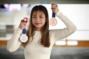 MANTAP: Diyanah ketika beraksi dalam dalam acara individu ‘recognised poomsae’ wanita di Sukan SEA Kemboja pada 12 Mei.