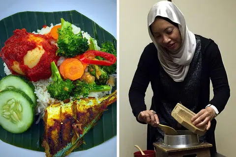 HIDANGAN SIHAT: Dr Elly (kanan) yang memasak nasi lemak di rumah menganggap hidangan ini seimbang dan lengkap kerana mengandungi karbohidrat, protein, lemak, serat serta kalsium jika dimasak dengan betul.