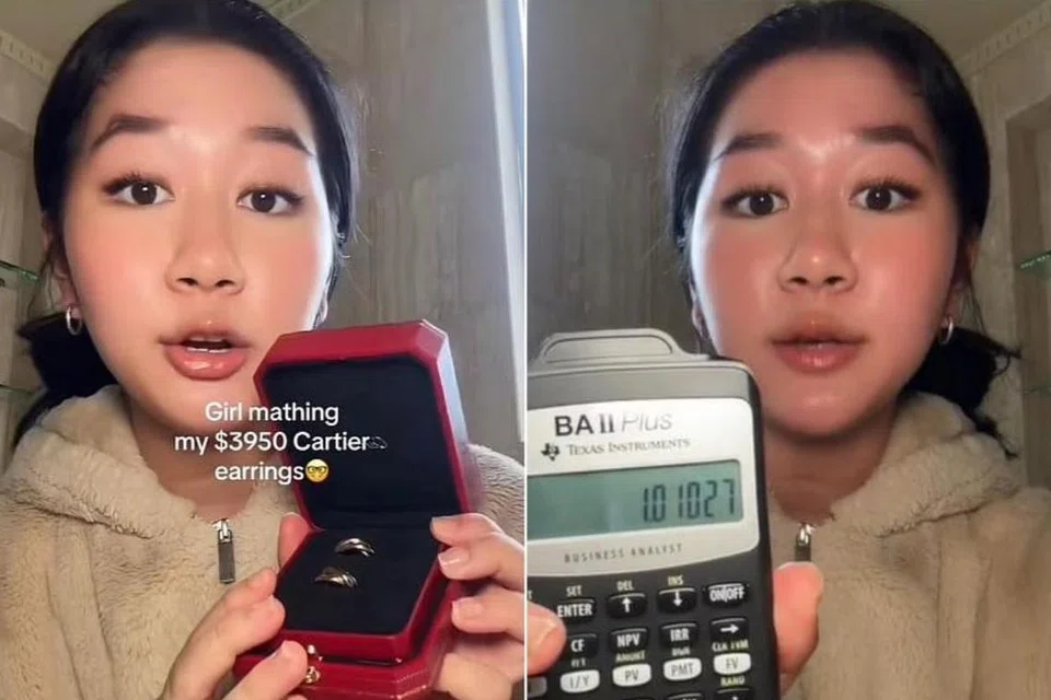 SILAP PERHITUNGAN?: Istilah ‘girl math’ digunakan dalam video yang dimuatnaikkan ke TikTok oleh Cik Chloe Liem, 20 tahun, yang cuba menjelaskan bahawa anting-anting Cartier Trinity bernilai $3,950, adalah harga yang disifatkan sebagai berpatutan.