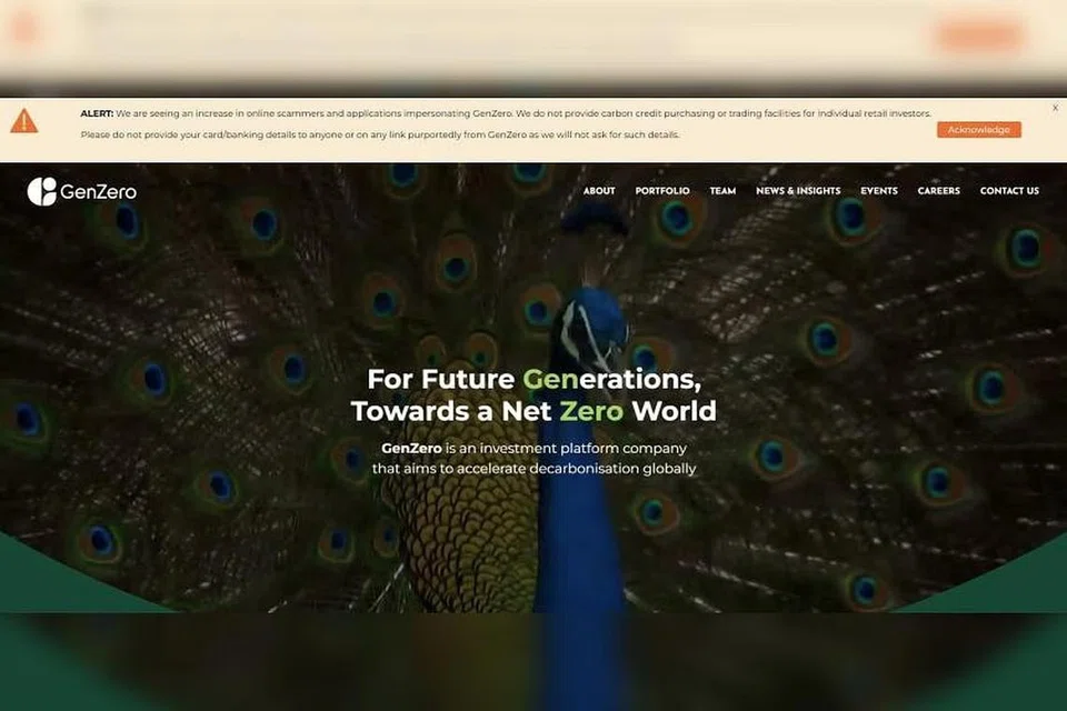 Laman sesawang ‘GenZero’ memberi amaran kepada pengunjung mengenai kes penipuan melibatkan pihak yang menyamar sebagai wadah pelaburan iklim, GenZero. 