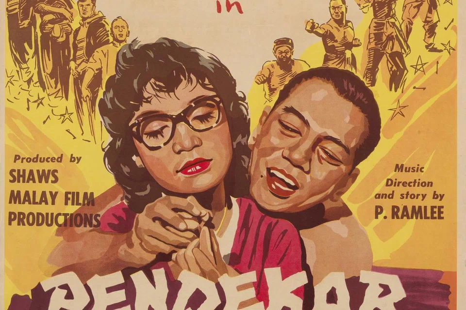 Poster Pendekar Bujang Lapok (The Bachelor Warriors), 1959. Seni Litograf, 79.5 x 55.2 cm. Koleksi Muzium Negara Singapura.