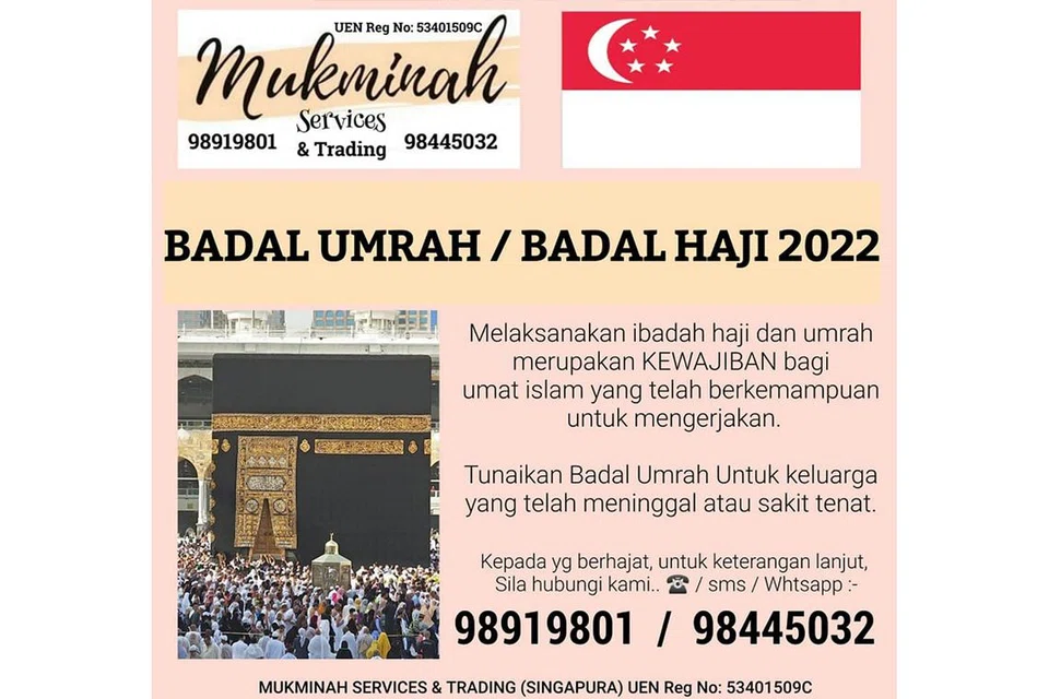 MASIH ADA TAWARAN MURAH: Beberapa syarikat tempatan seperti Mukminah Services Trading masih menawarkan khidmat pengurusan badal haji yang murah untuk tahun ini, meskipun kos pengurusan haji untuk jemaah tempatan Saudi melonjak tinggi. - Foto FACEBOOK/MUKMINAH-SERVICES-TRADING