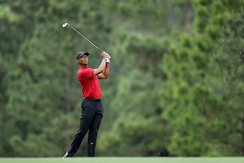 BAGAI SIRIH PULANG KE GAGANG: Pemain masyhur dunia Tiger Woods melepaskan ayunan kedua di lubang ke-14 sewaktu peringkat akhir kejohanan Masters di Kelab Golf Kebangsaan Augusta, Augusta, Georgia, Amerika Syarikat, baru-baru ini. Beliau berjaya memenangi kejohanan itu tahun ini. Dalam rencana ini, Woods mengongsi pengalaman sulungnya bertarung dalam pertandingan itu di tempat sama. - Foto AFP