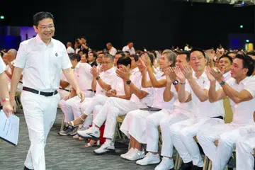 Perdana Menteri yang juga Setiausaha Agung Parti Tindakan Rakyat (PAP), Encik Lawrence Wong, di Persidangan dan Anugerah PAP 2026 di Ekspo Singapura pada 25 Oktober.