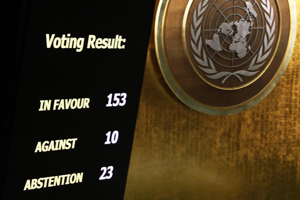 SOKONG RESOLUSI: Resolusi ‘Protection of civilians and upholding legal and humanitarian obligations’“, diterima pakai semasa Sesi Khas Tergempar (ESS) Ke-10 UNGA yang disambung semula dengan 153 undi menyokong, 10 menentang dan 23 lagi berkecuali.