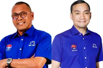 Menteri Besar Johor, Datuk Onn Hafiz Ghazi (kanan), bersama Ahli Dewan Undangan Negeri (Adun) Kota Iskandar, Datuk Pandak Ahmad (kiri).