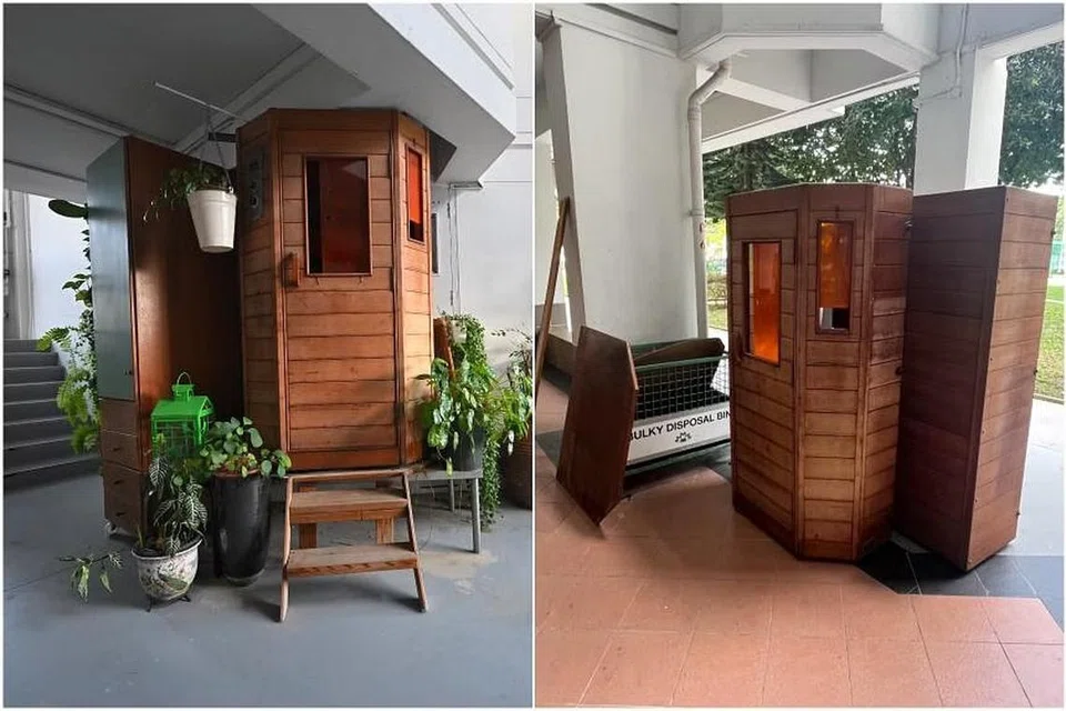 Struktur sauna yang berada di luar unit flat di Serangoon ini dilapor telah ditanggal dan dialihkan sekitar 2 petang pada 11 Julai.
