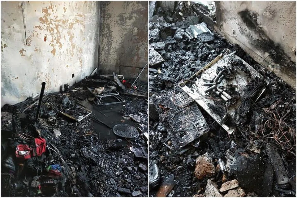 Sisa kebakaran di Blok 5 Buangkok Green pada 26 Januari 2020. FOTO: SCDF