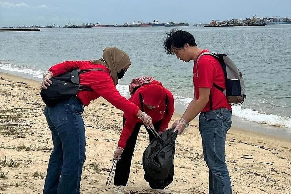 MENGHARGAI ALAM SEKITAR: Sebahagian daripada kakitangan dan sukarelawan PPIS yang menyertai kegiatan membersihan pantai East Coast sempena Hari Kebangsaan tahun ini. - Foto PPIS